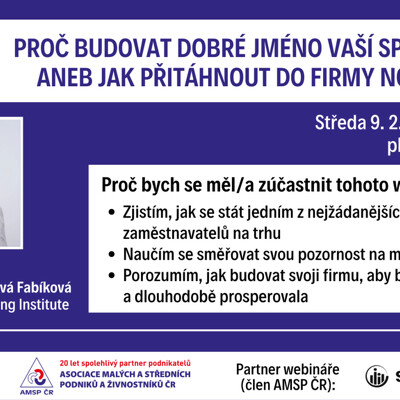 Webinář AMSP ČR: Proč budovat dobré jméno vaší společnosti aneb jak přitáhnout do firmy nové tváře?